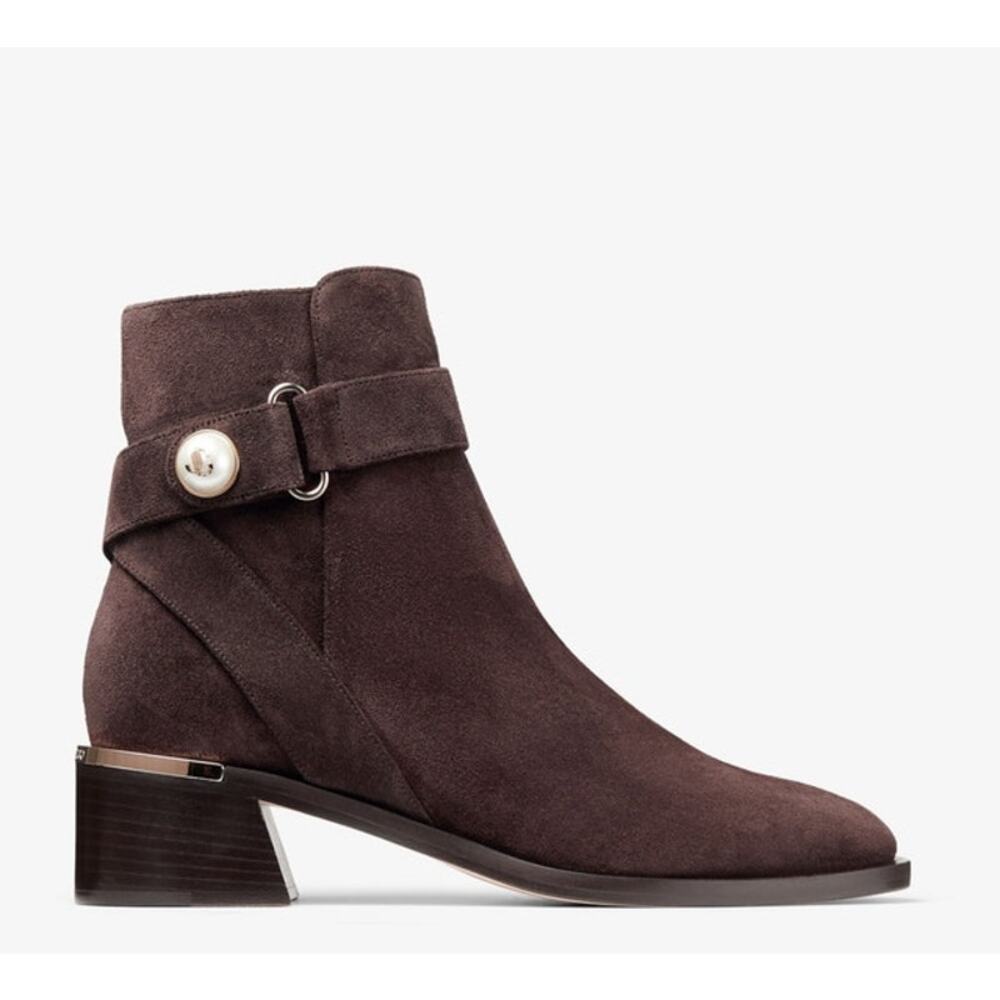 JIMMY CHOO  Noor 45 Coffee Velvet Suede Ankle Boots Size 39